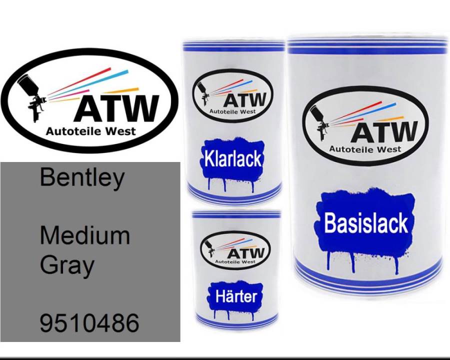 Bentley, Medium Gray, 9510486: 500ml Lackdose + 500ml Klarlack + 250ml Härter - Set, von ATW Autoteile West.